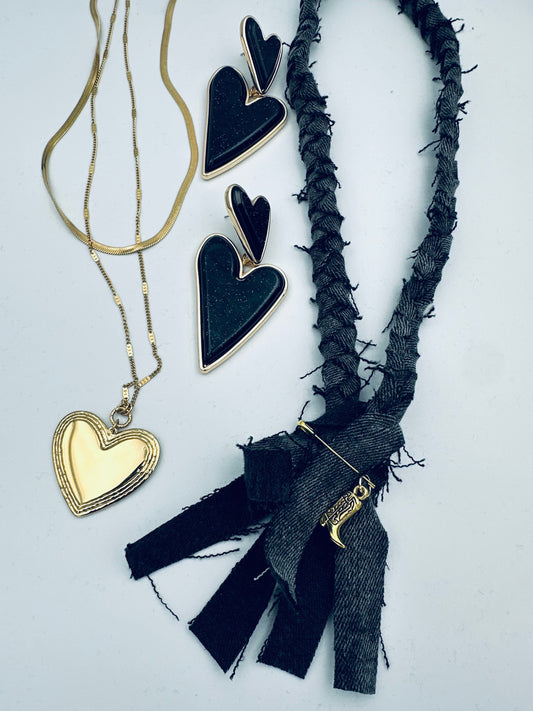 Cowboy boot denim necklace
