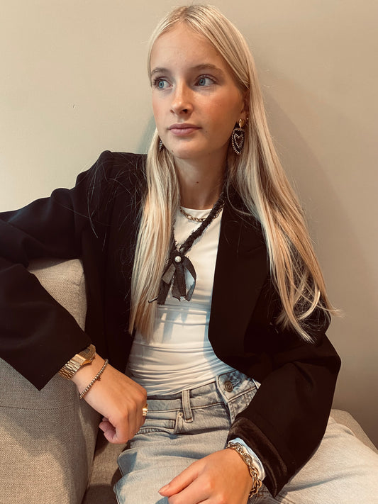 Black denim necklace pearl