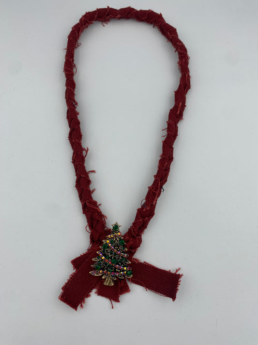 Christmas tree denim necklace