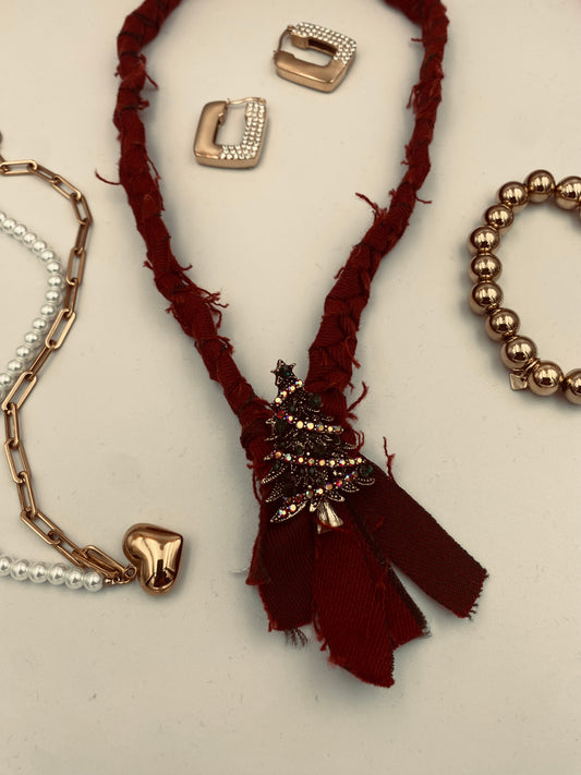 Christmas tree denim necklace