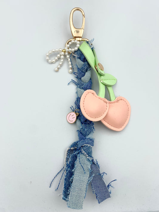 Cherry blossom denim bagcharm