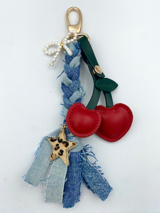 Cherry couture denim bagcharm